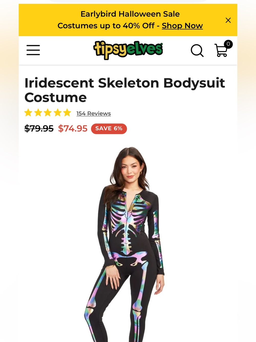 Skeleton costume size medium